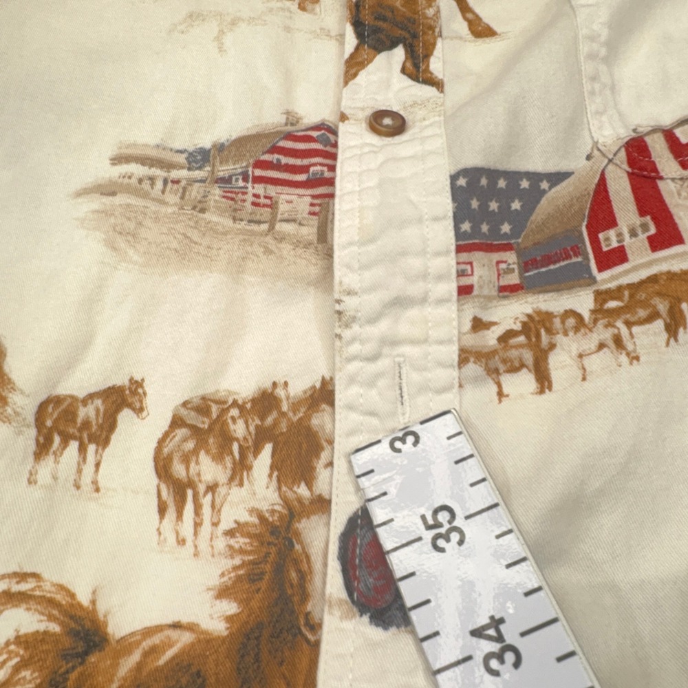 Bit & Bridle Button Up Shirt Mens Large Cream Horse Barn Tractor Street Retro - Picture 6 of 9